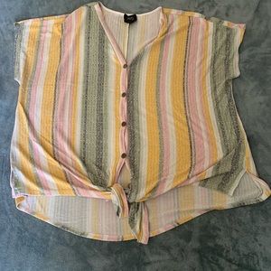 Green stripes button down shirt